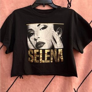 Black Graphic Selena Tee with Gold Print